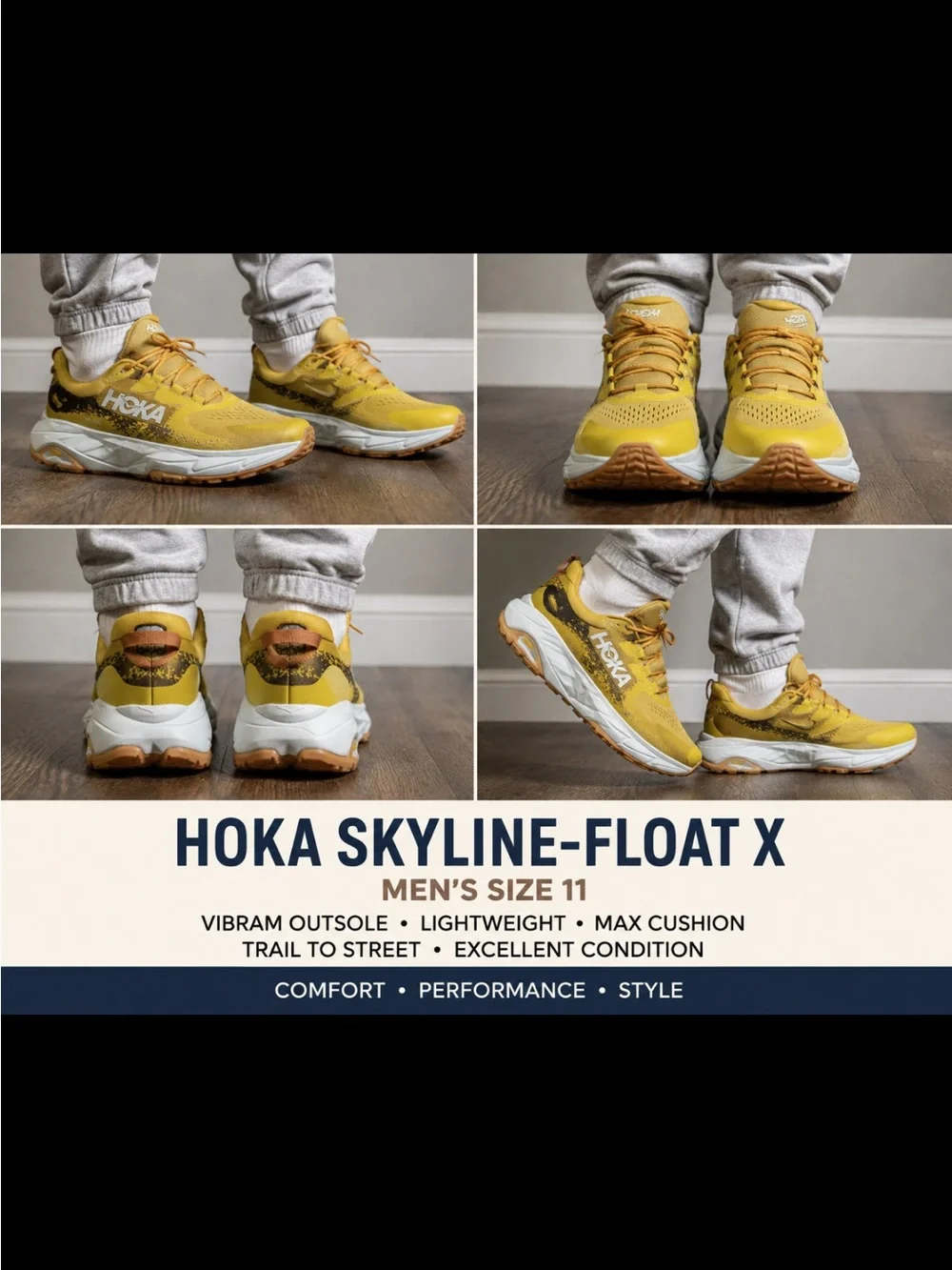 HOKA Skyline-Float X Men’s Size 11 Golden Yellow Vibram.